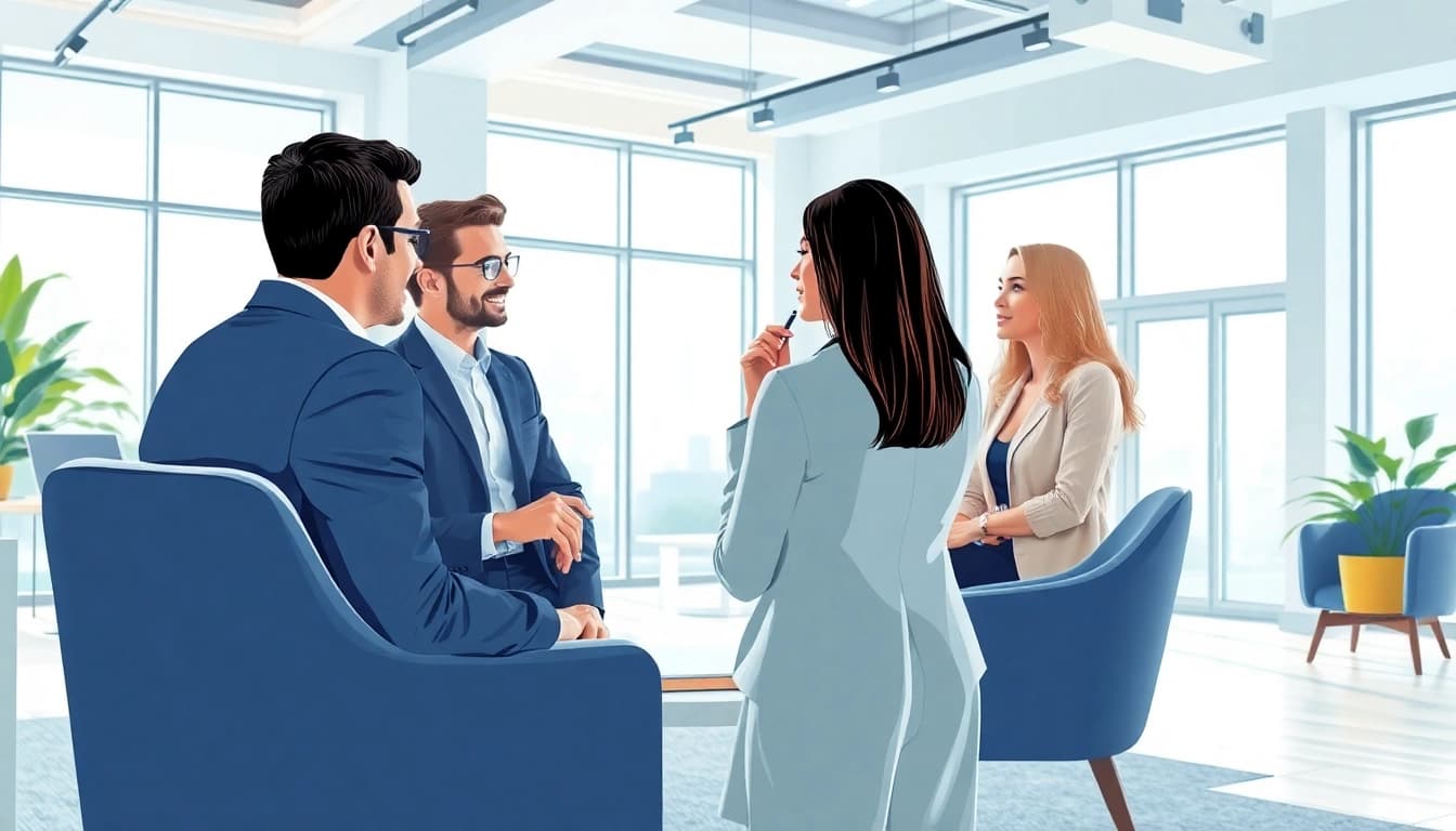 Immobilienmakler Frankfurt Eckenheim berät Kunden in einem modernen Büro, das auch Vertrauen ausstrahlt.