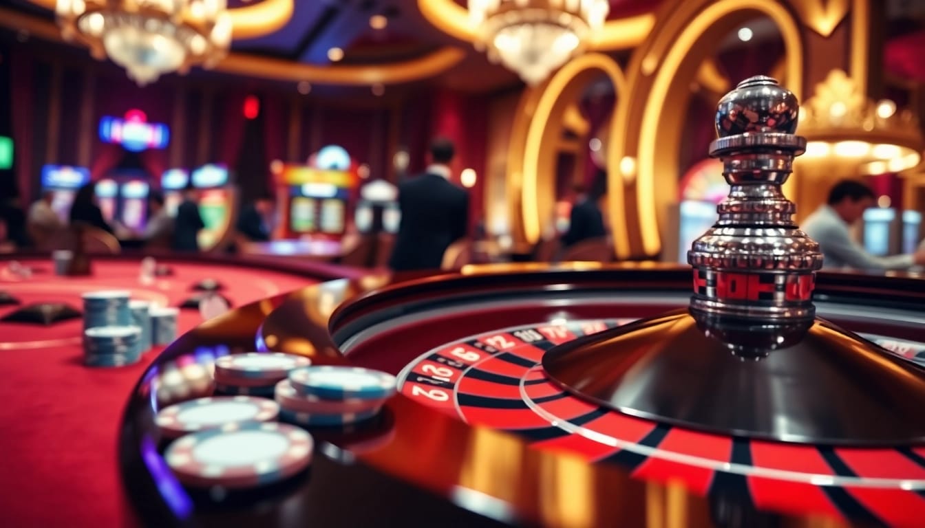 Spielen und Gewinnen beim casinospielen am eleganten Roulettetisch im Casino.