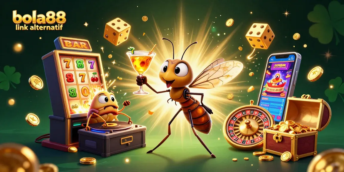 Engage with bola88 link alternatif in a vibrant online casino illustration showcasing dynamic gambling elements.