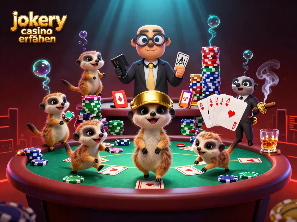 Experience the excitement of jokery casino erfahrungen with 3D meerkats running a lively casino scene.