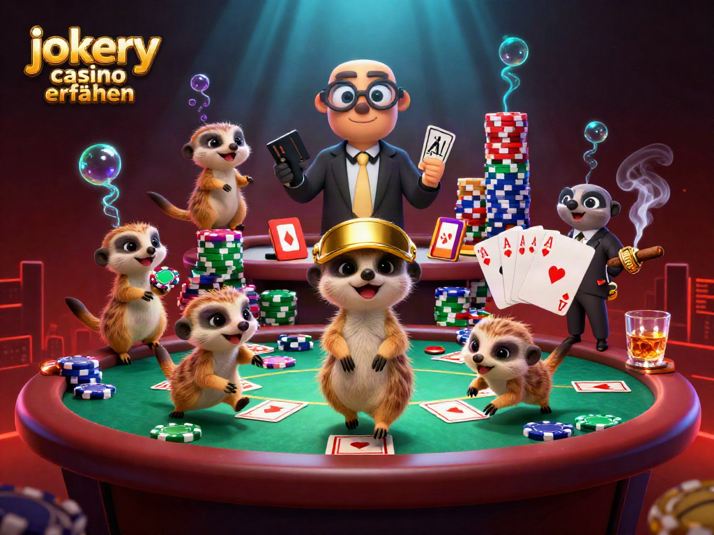 Experience the excitement of jokery casino erfahrungen with 3D meerkats running a lively casino scene.