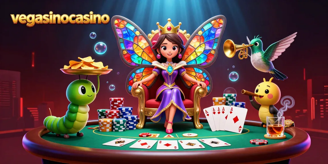 Engage with the lively atmosphere at vegasinocasino featuring a butterfly queen amidst vibrant poker action.