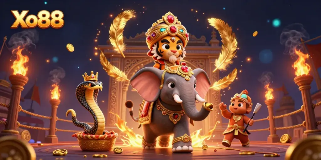 Experience thrilling gameplay at Xo88 with a 3D casino scene featuring exotic characters and vibrant elements.