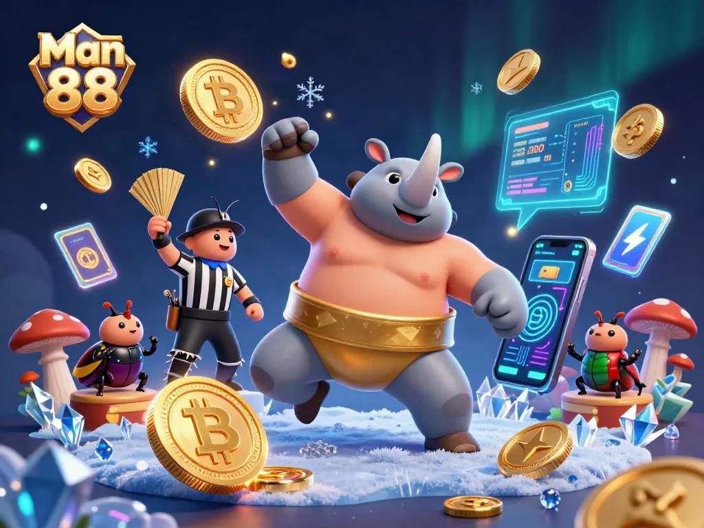 Betting strategies shine in the vibrant Man 88 casino scene with playful characters and dynamic elements.