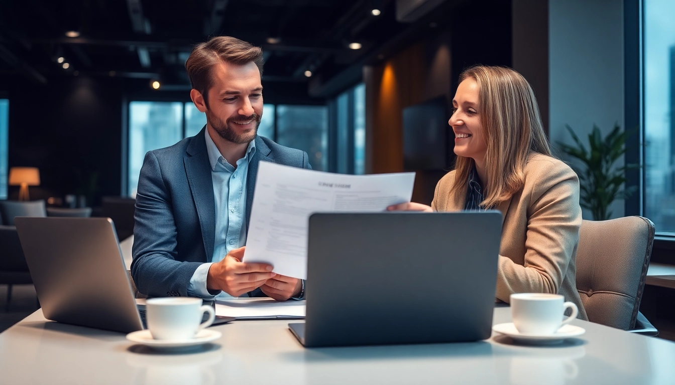 Headhunter Schweiz führt Vorstellungsgespräch mit Kandidat in modernem Büro.