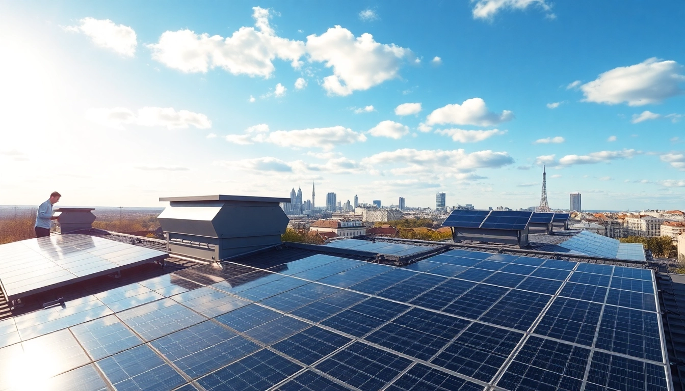 Efficient PV Anlagen Wien installation on rooftops in Vienna's skyline promoting solar energy.