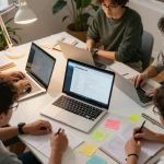 Using the KI Detektor Uni, students analyze text for AI detection in a collaborative study space.