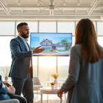 Immobilienmakler Frankfurt Riedberg beraten professionelle Kunden in einem modernen Büro.