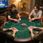 f168 online poker game scene with players engaged, showcasing strategic bets and home comfort