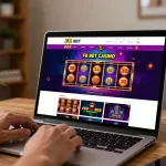Engaging F8 bet online casino gameplay shown on laptop, highlighting vibrant gaming options