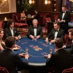 Experience high-stakes poker at cm88's luxurious VIP gaming area with focused players and elegant decor.
