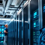 Server 2025 Installation und Aktivierung in einem modernen Serverraum mit einem Techniker.