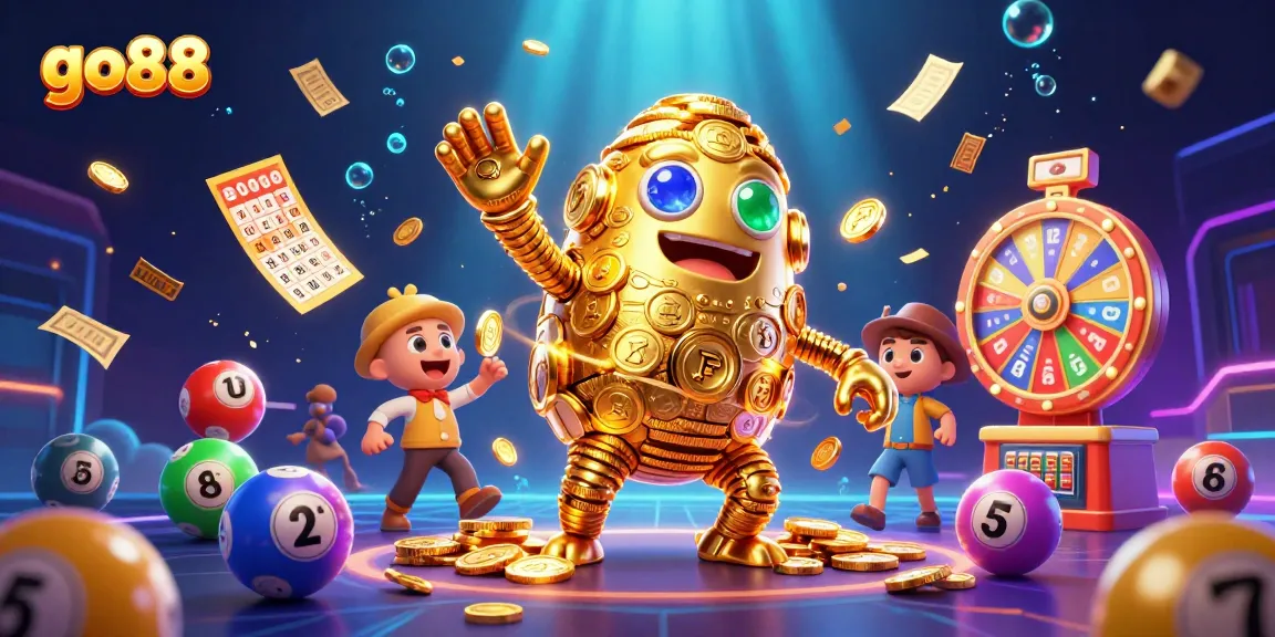Experience thrilling gaming action with go88's vibrant golden golem and dynamic casino elements.