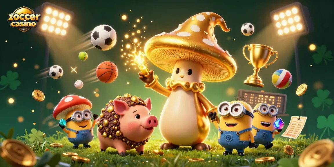 Engage with zoccer casino's vibrant 3D scene featuring enchanting characters and dynamic sports elements.