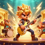 Players enjoy the vibrant Sunwin Official casino scene with animated characters and gold treasures.