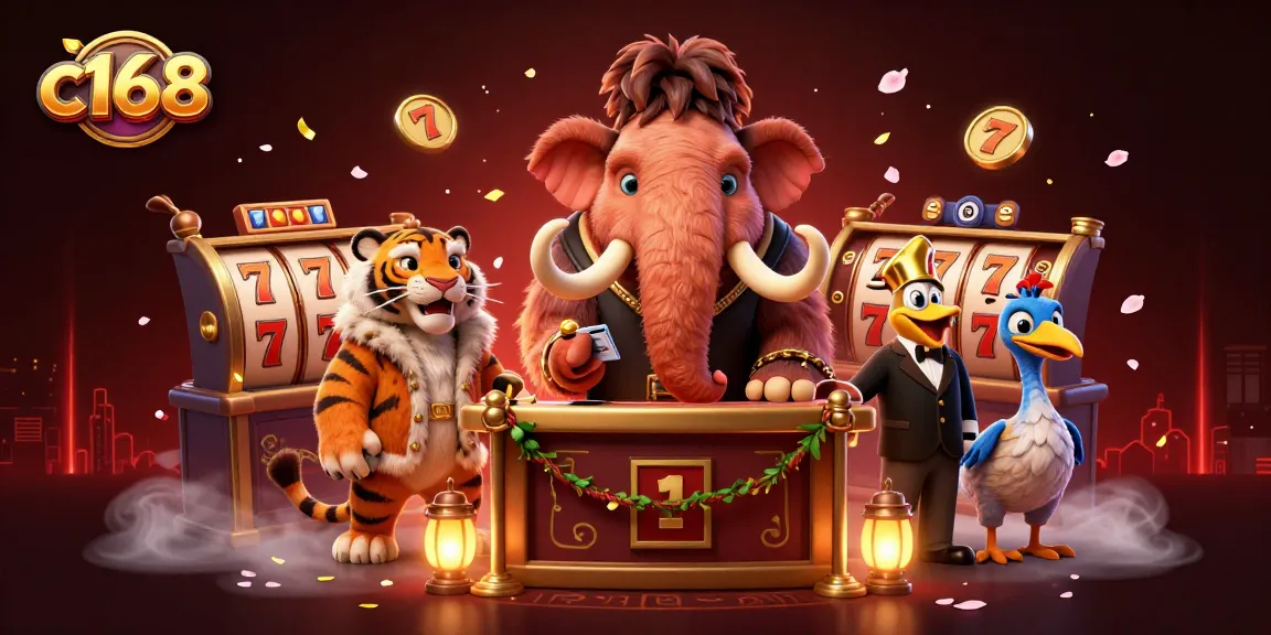 C168 elevates online gaming with a vibrant casino scene featuring a bouncer mammoth and a VIP saber-tooth.
