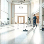 Effiziente hotelreinigung in einem eleganten Hotel-Lobby mit einem aufgeräumten Ambiente.