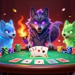 Zoccer casino bewertungen presents a dynamic poker scene with mystical wolves and vibrant game elements.