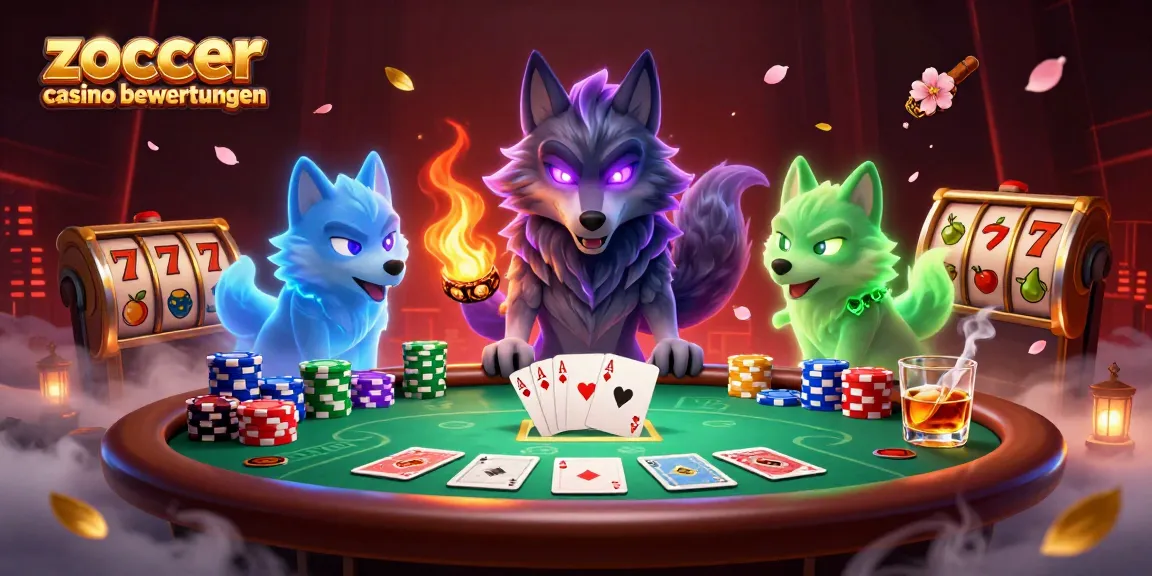 Zoccer casino bewertungen presents a dynamic poker scene with mystical wolves and vibrant game elements.