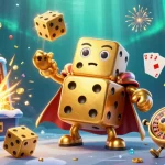 Engage with thrilling casino action on ok9 com featuring a lively 3D illustration of a golden dice golem.