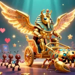 Play slots on sunwin with a vibrant scene featuring a golden scarab beetle and colorful game elements.