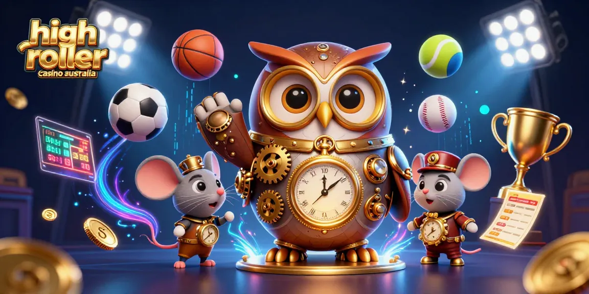 Experience the thrill of a high roller casino Australia with a whimsical, dynamic 3D scene featuring an owl and mouse.