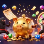 Engage with the vibrant world of sunwin featuring a dynamic 3D illustration of a sumo wrestler piggy bank and casino elements.